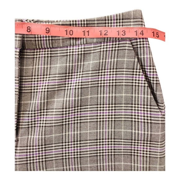 Halogen Plaid Wide Leg Crop Pants Brown Purple Stretch Size 4P Workwear - Picture 3 of 12
